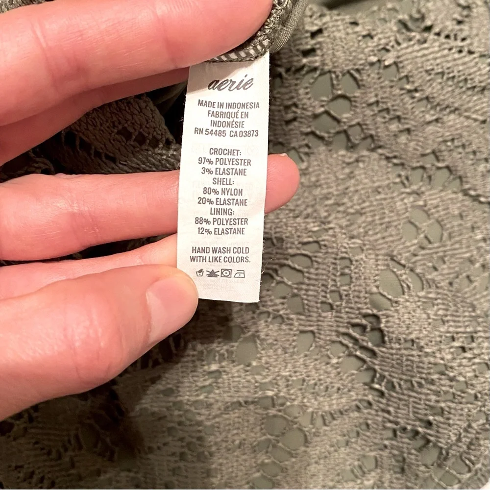 Aerie | hunter green crochet style one-piece with cut outs - Picture 3 of 4